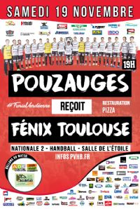 N2M - Handball Pouzauges reçoit Fénix Toulouse. Le samedi 19 novembre 2016 à Pouzauges. Vendee.  19H00